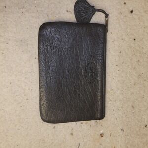 Ibiza Japan Black Pebbled Leather Zippered Pouch Wallet Purple Lining 6x4.5